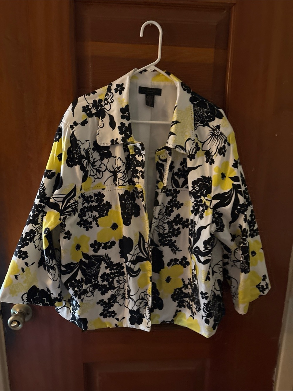 SilkLand Black, White & Yellow Floral Jean Jacket
